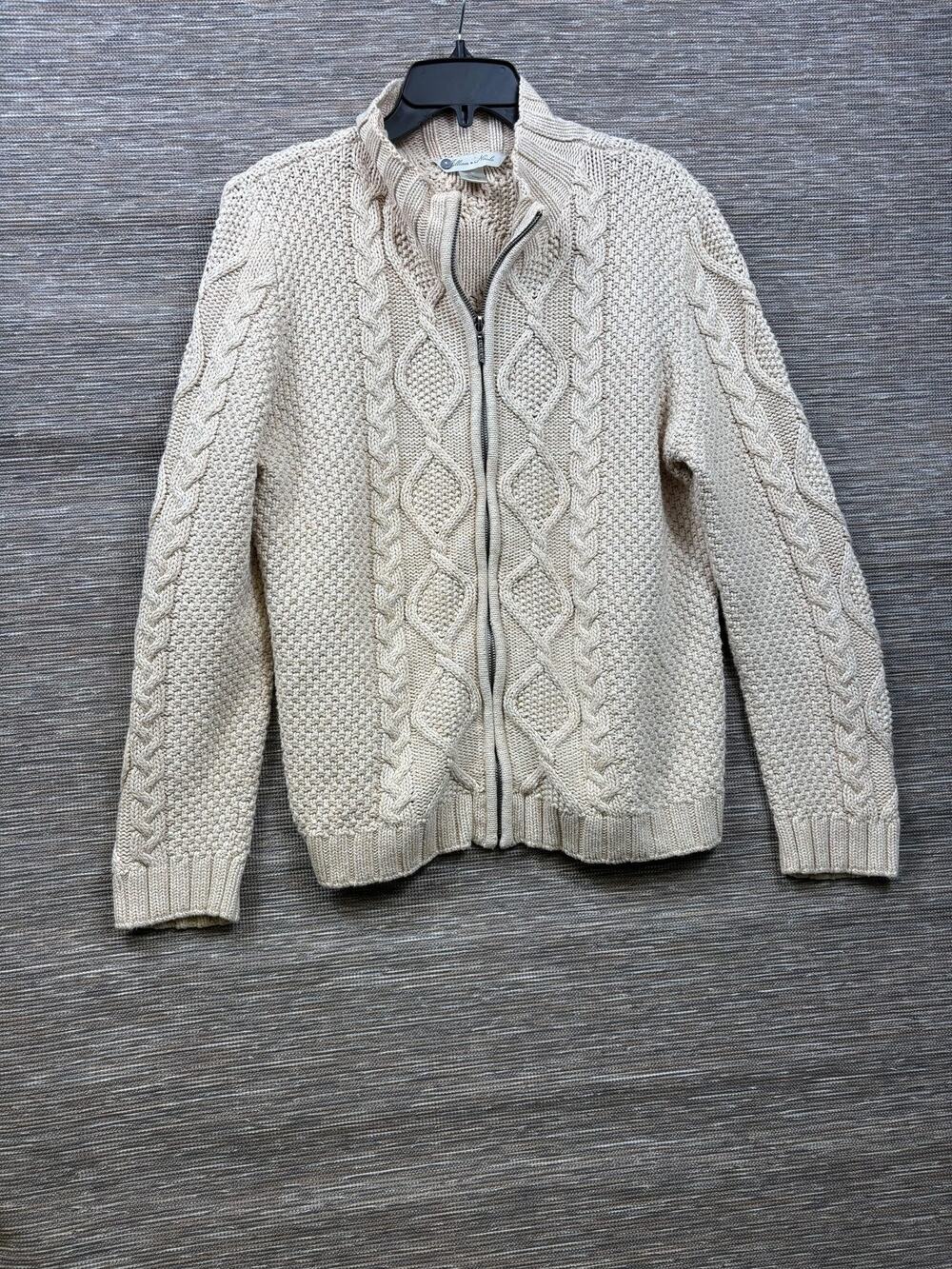 Jillian Nicole Cardigan Sweater Womens Size L White Cable Knit Full Zip Cotton